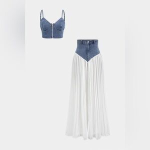 Denim and White Maxi pleated pants Set L mc4